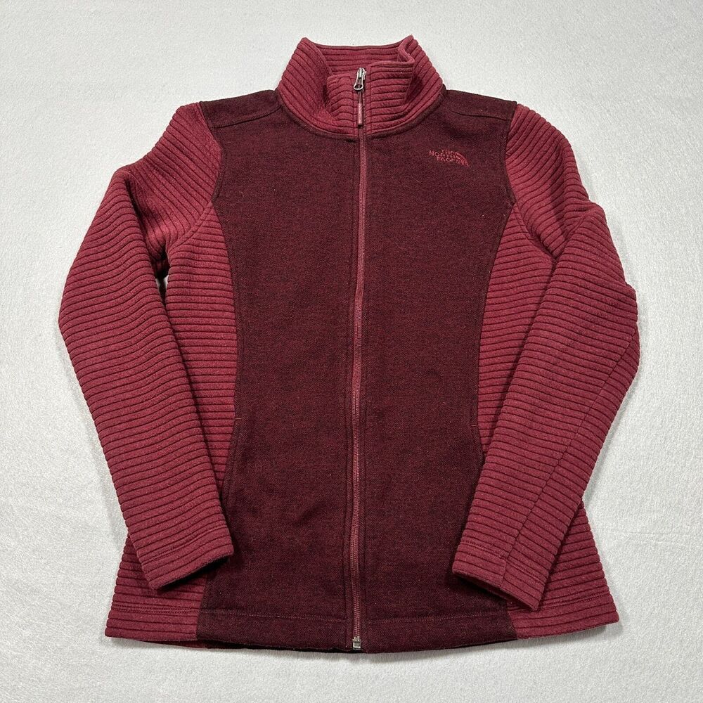 The North Face Fleece Jacket Womens Medium Red Full‎ Zip Ribbed Sleeves